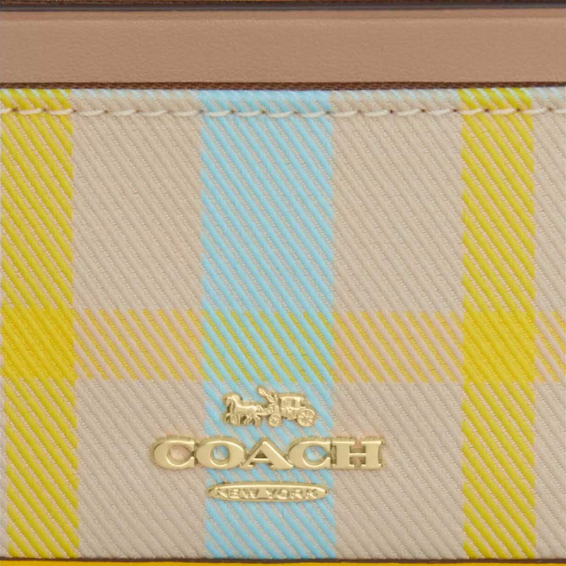 COACH Mini Skinny Id Case With Plaid Print Bright Maize Multi CBL88