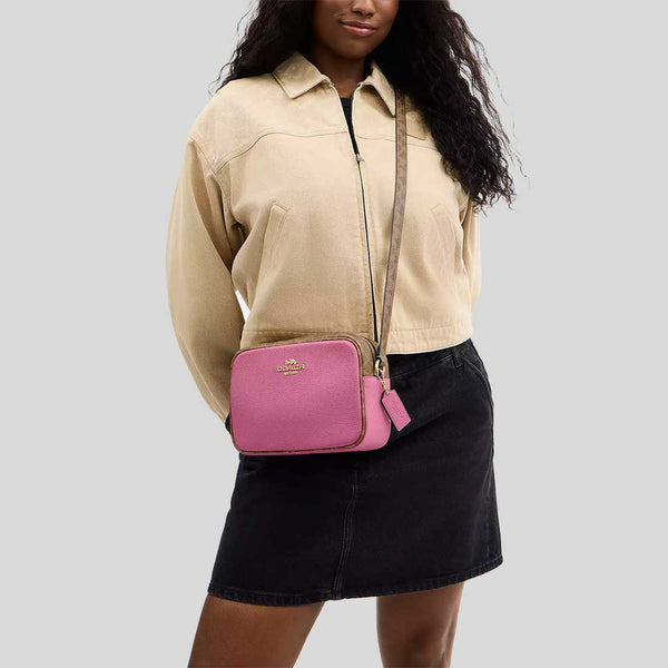 COACH Jamie Camera Bag In Signature Canvas Pink/Tan CBM24