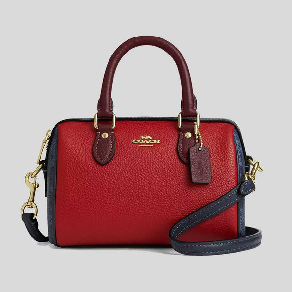 COACH Mini Rowan Crossbody Bag In Colorblock Signature Canvas Denim/Bold Red CBM68