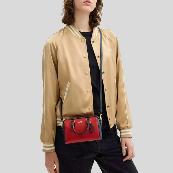 COACH Mini Rowan Crossbody Bag In Colorblock Signature Canvas Denim/Bold Red CBM68
