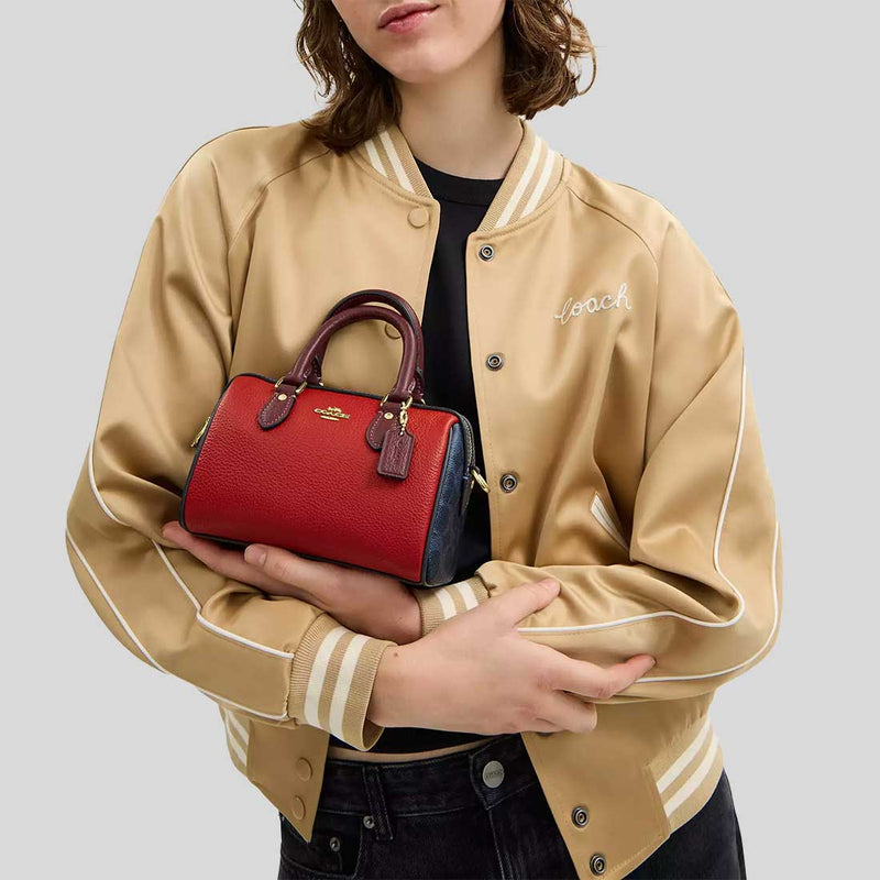 COACH Mini Rowan Crossbody Bag In Colorblock Signature Canvas Denim/Bold Red CBM68