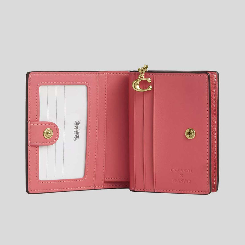 COACH Coach X Peanuts Snap Wallet With Lucy Bright Coral Multi CBN89