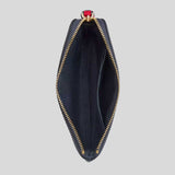 COACH Corner Zip Wristlet In Signature Canvas With Varsity Stripe Denim/Bold Red CBP19