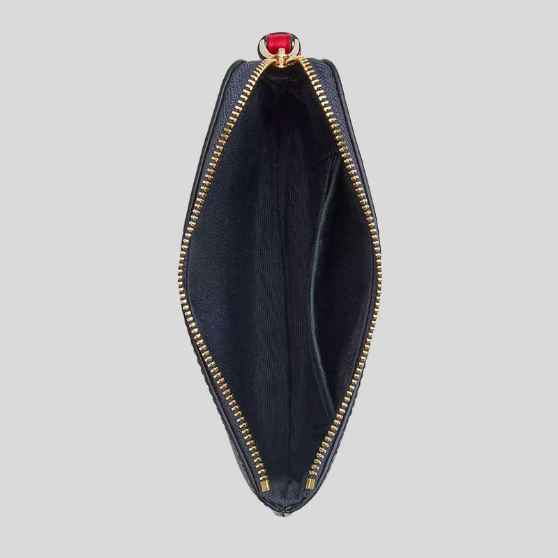 COACH Corner Zip Wristlet In Signature Canvas With Varsity Stripe Denim/Bold Red CBP19