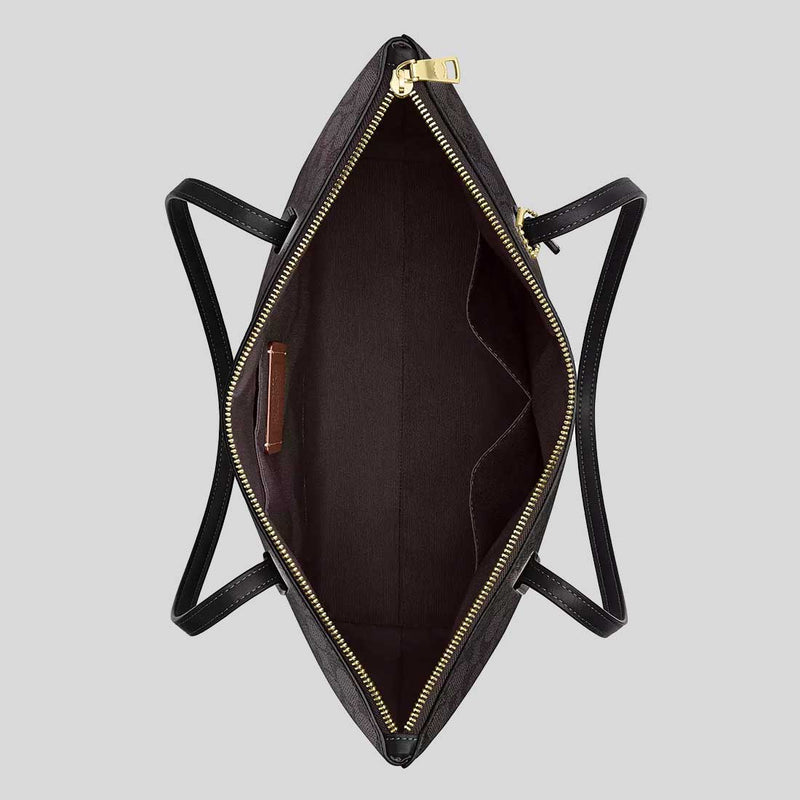 COACH Zip Top Tote Bag In Signature Canvas Walnut/Black CBT20