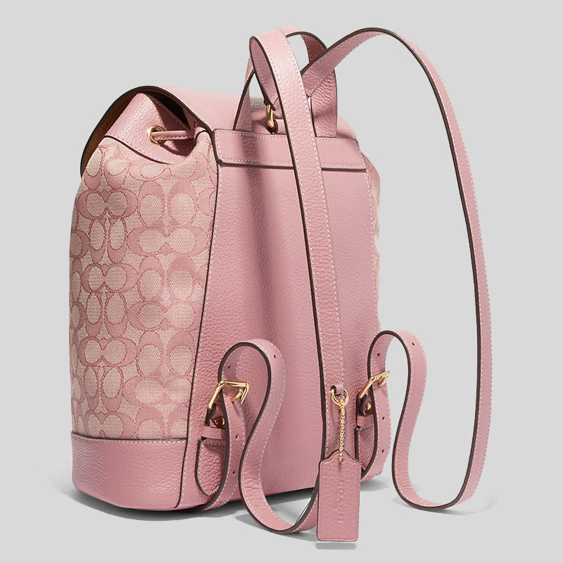 Coach Dempsey Drawstring Backpack In Signature Jacquard With Stripe And Coach Patch True Pink CE601