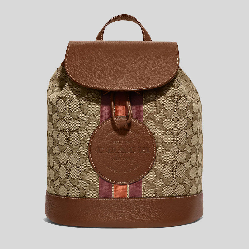 Coach Dempsey Drawstring Backpack In Signature Jacquard With Stripe And Coach Patch Khaki Saddle CE601 lussocitta lusso citta