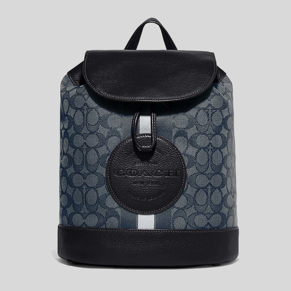 Coach Dempsey Drawstring Backpack In Signature Jacquard With Stripe And Coach Patch Denim Navy Multi CE601