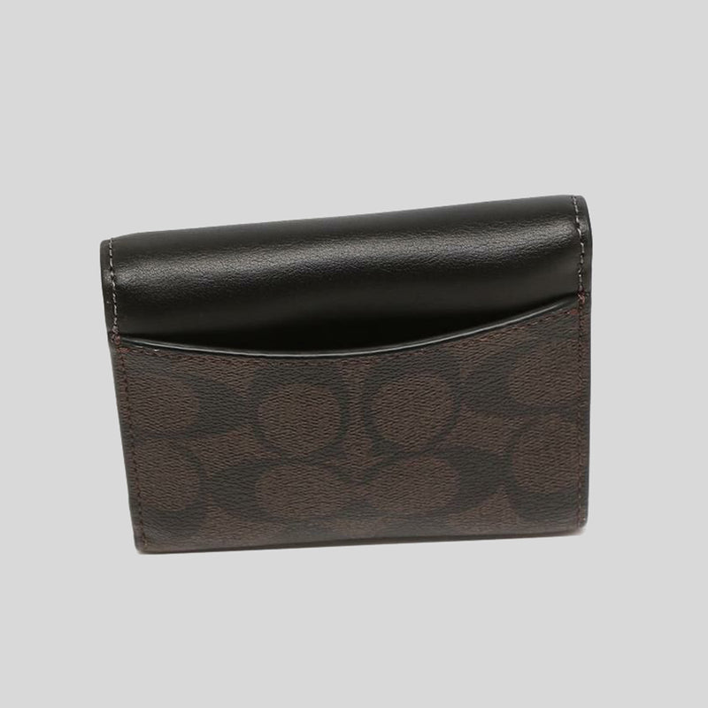 Coach Small Trifold Wallet In Blocked Signature Canvas Brown Black CE930