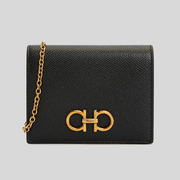 Salvatore Ferragamo Calf Leather Small Wallet On Chain Black 0746680