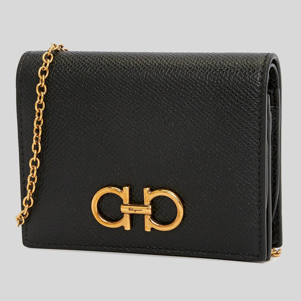 Salvatore Ferragamo Calf Leather Small Wallet On Chain Black 0746680