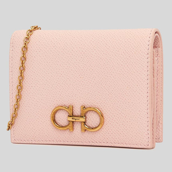 Salvatore Ferragamo Calf Leather Small Wallet On Chain Nylund Pink 0746681