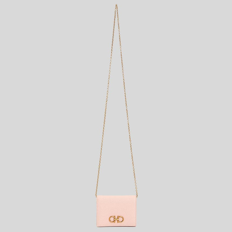 Salvatore Ferragamo Calf Leather Small Wallet On Chain Nylund Pink 0746681