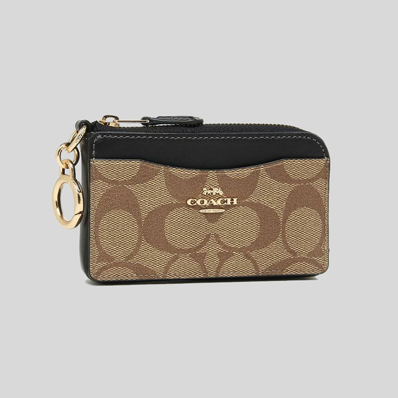 Coach Multifunction Card Case In Signature Canvas Khaki/Black CH163