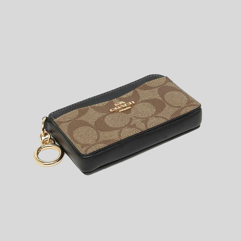 Coach Multifunction Card Case In Signature Canvas Khaki/Black CH163