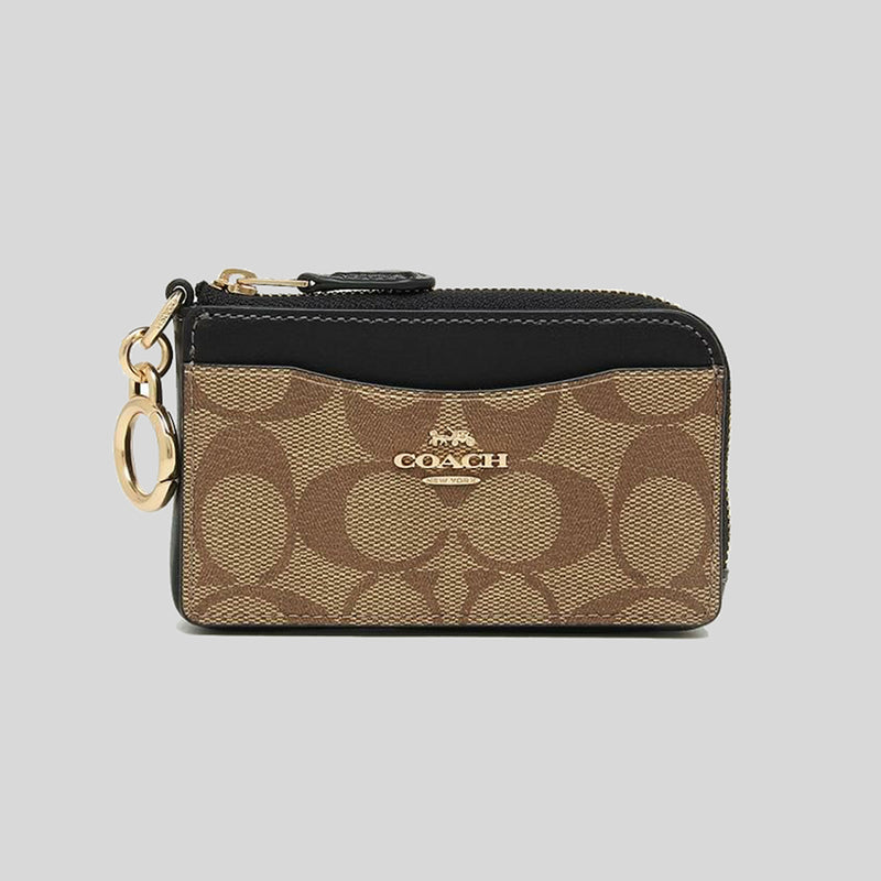 Coach Multifunction Card Case In Signature Canvas Khaki/Black CH163