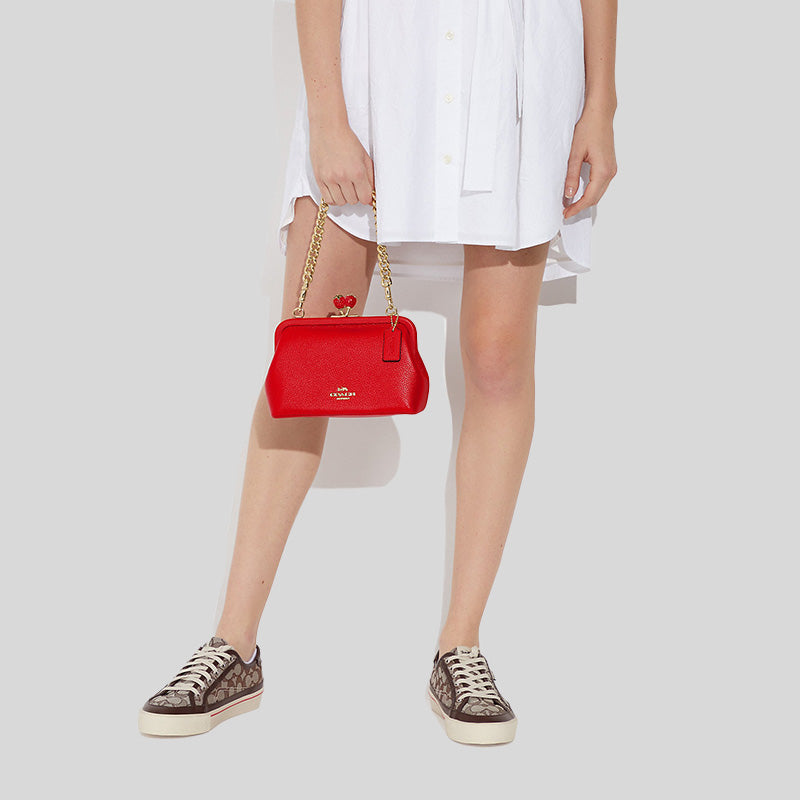 Coach Nora Kisslock Crossbody With Strawberry Electric Red CH339