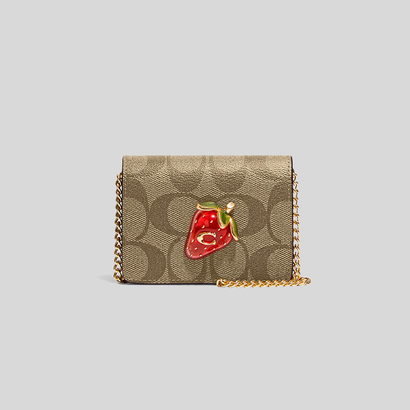 Coach Mini Wallet On A Chain In Signature Canvas With Strawberry CH355 lussocitta lusso citta