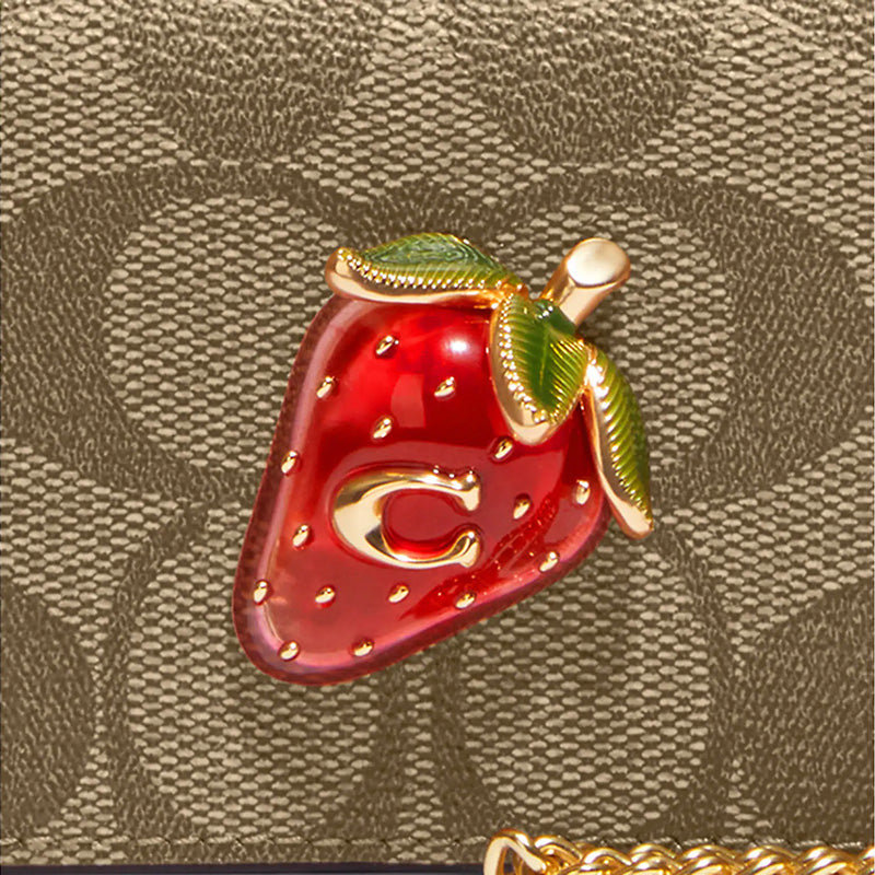 Coach Mini Wallet On A Chain In Signature Canvas With Strawberry CH355