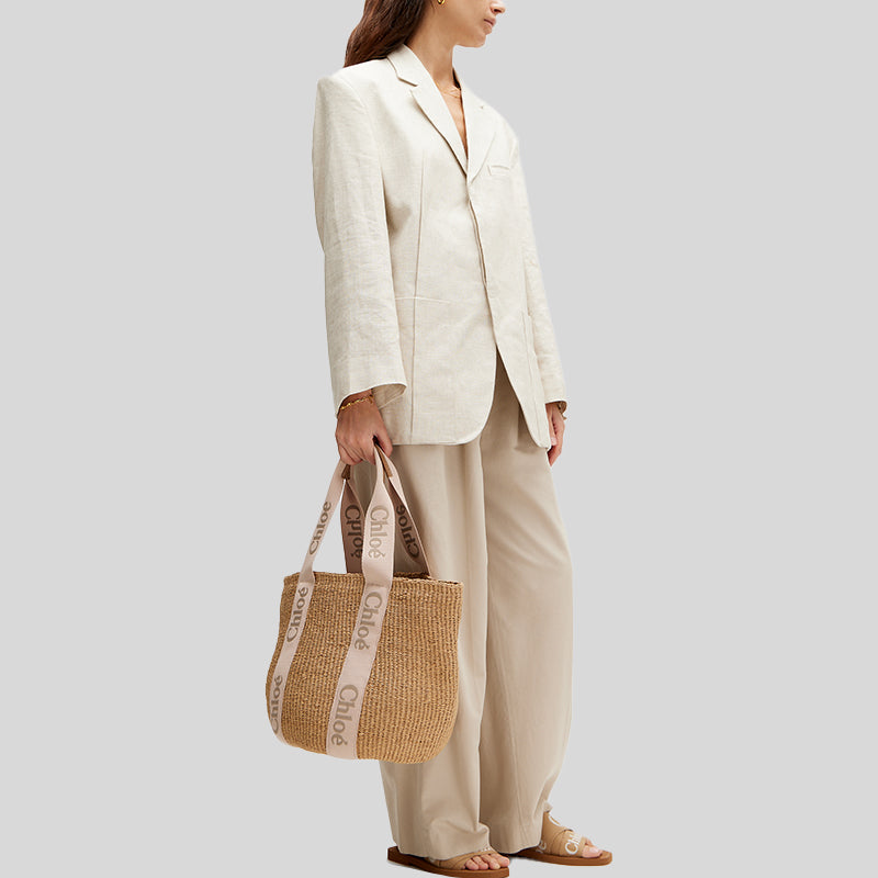 CHLOE Large Woody Basket In Natural Fibers Blushy Beige CHC23AS380L1826Y