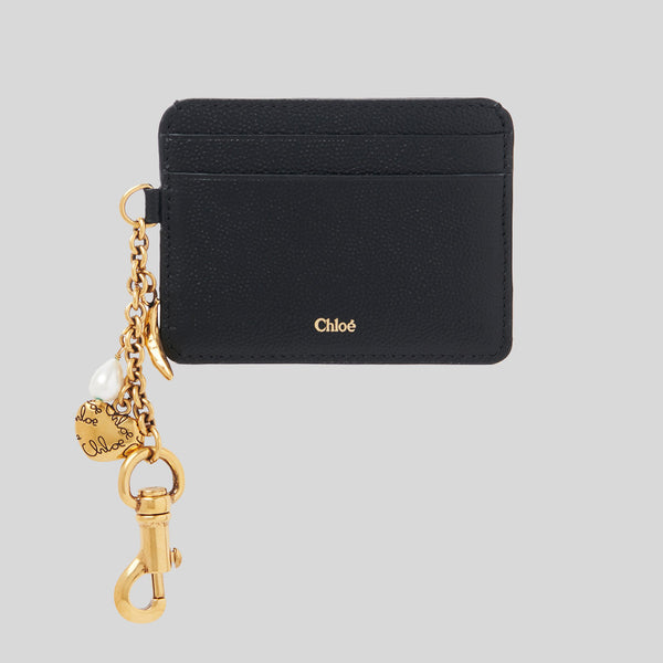 CHLOE Charms Card Holder In Grained Leather Black CH25AP977Q12001