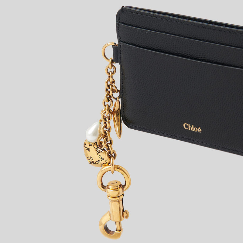 CHLOE Charms Card Holder In Grained Leather Black CH25AP977Q12001