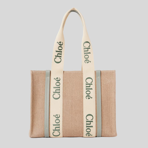 CHLOE Woody Medium Tote Bag Bluish Green CHC23AS383L1738T