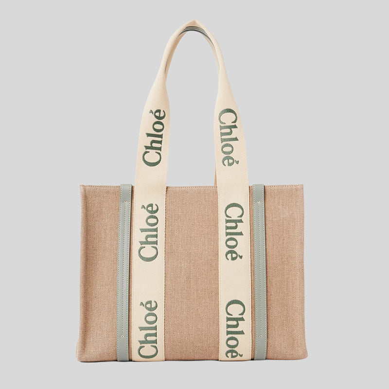 CHLOE Woody Medium Tote Bag Bluish Green CHC23AS383L1738T