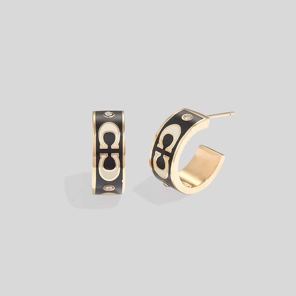 COACH Signature Enamel Huggie Earrings Black/Gold CI903 lussocitta lusso citta