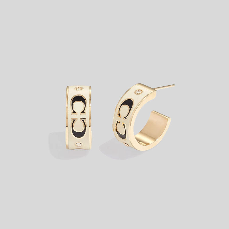 COACH Signature Enamel Huggie Earrings White/Gold CI903