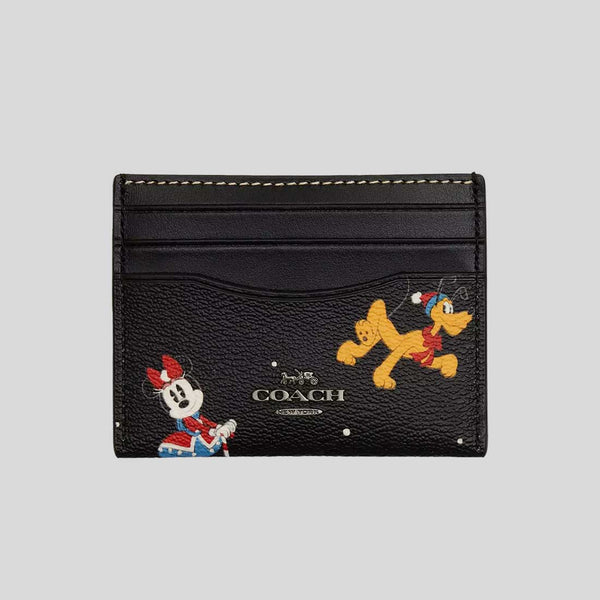 COACH Disney X Coach Slim Id Card Case With Holiday Print Black Multi CN032