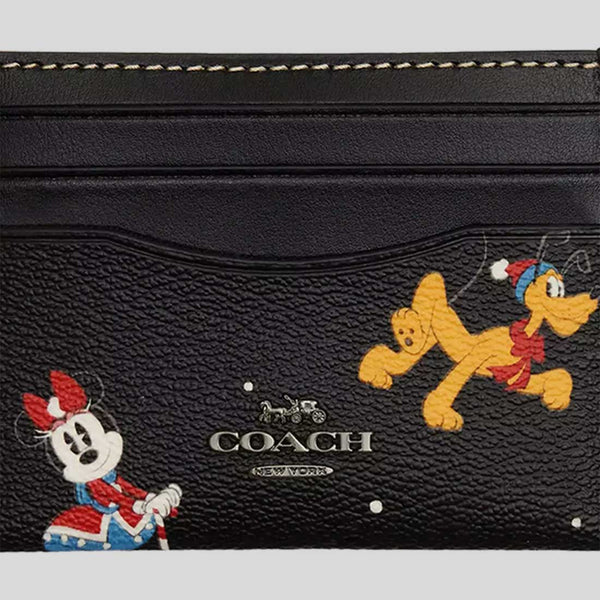COACH Disney X Coach Slim Id Card Case With Holiday Print Black Multi CN032