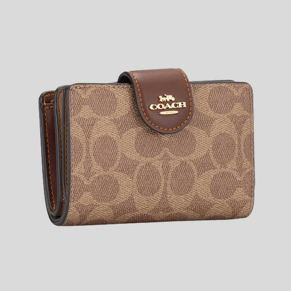COACH Medium Corner Zip Wallet In Signature Canvas Tan/Brown CW786