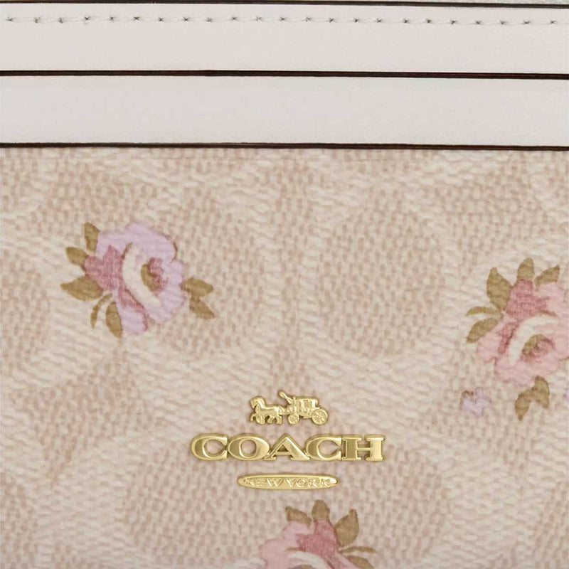 COACH Mini Skinny Id Case In Signature Canvas With Floral Print Sand Multi CAR16