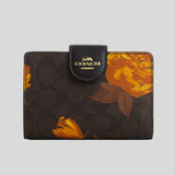 COACH Medium Corner Zip Wallet In Signature Canvas With Floral Print Walnut/Black CCL69