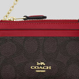COACH Mini Skinny ID Case In Signature Canvas Walnut/True Red CW870