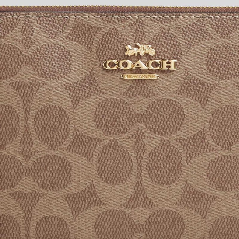 COACH Large Corner Zip Wristlet In Signature Canvas Tan/Brown CZ277