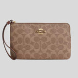 COACH Large Corner Zip Wristlet In Signature Canvas Tan/Brown CZ277