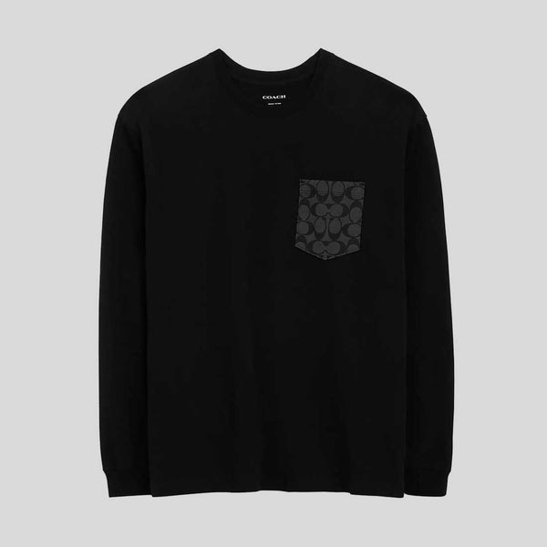 COACH Signature Long Sleeve T Shirt In Organic Cotton Black CO788