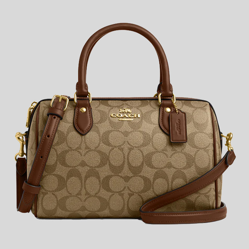 COACH Rowan Satchel Bag In Signature Canvas Khaki/Saddle CS188