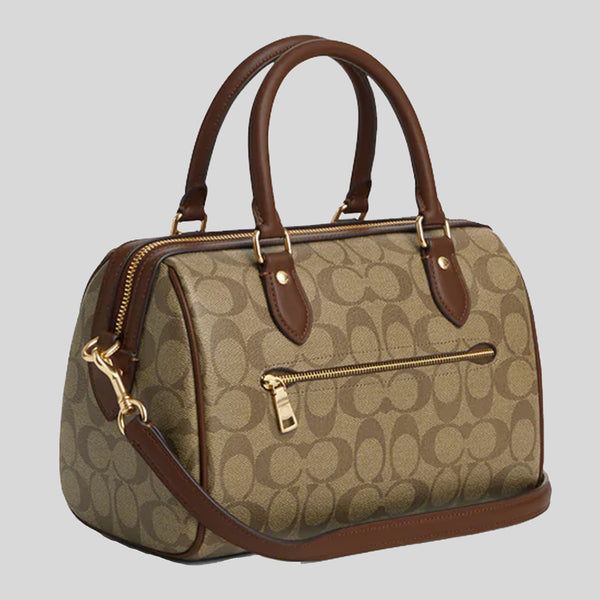 COACH Rowan Satchel Bag In Signature Canvas Khaki/Saddle CS188