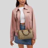 COACH Rowan Satchel Bag In Signature Canvas Khaki/Saddle CS188