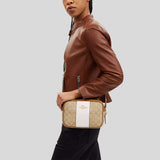 COACH Jamie Camera Bag In Signature Canvas With Stripe Light Khaki/Chalk Saddle CT255