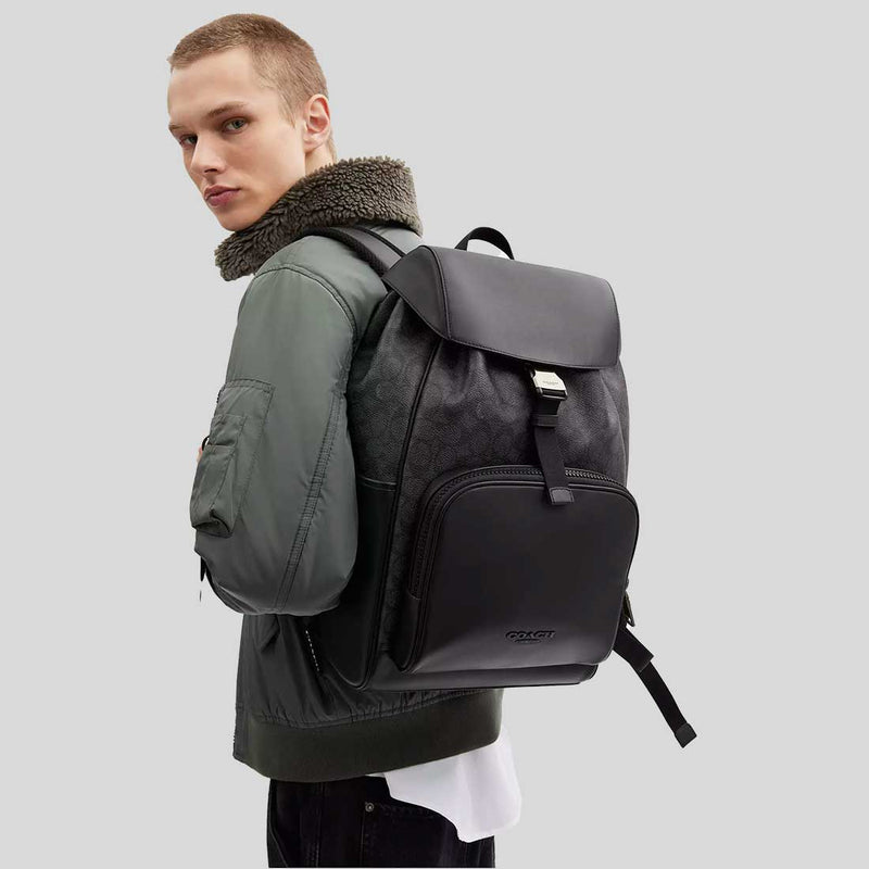 COACH Racer Backpack In Signature Charcoal/Black CT707