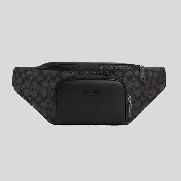 COACH Racer Belt Bag In Signature Charcoal/Black CT714