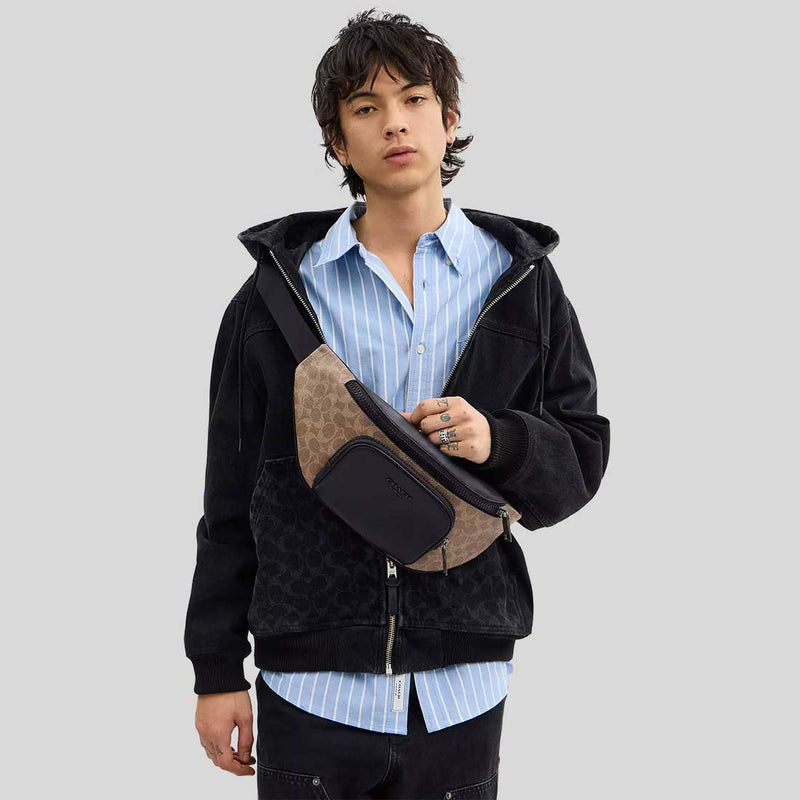 COACH Racer Belt Bag In Signature Tan/Black CT714