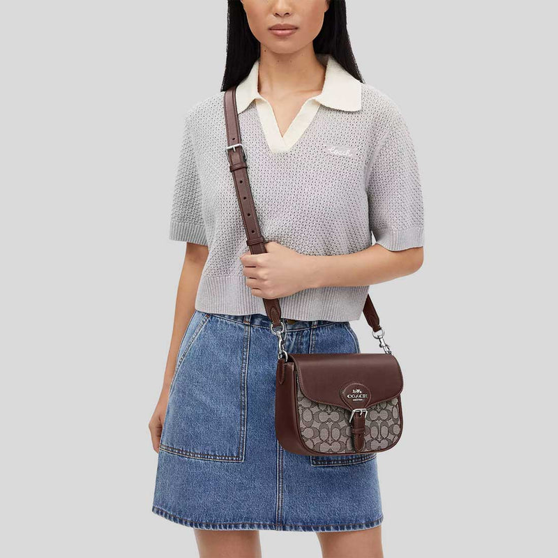 COACH Amelia Saddle Bag In Signature Jacquard Oak/Maple CU998