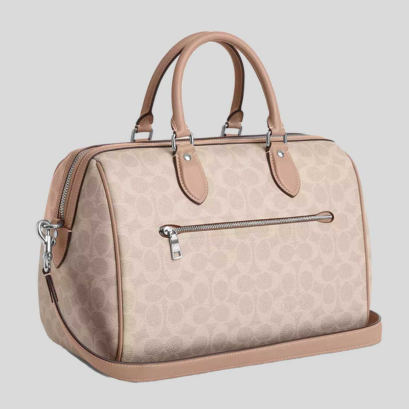 COACH Rowan Large Satchel Bag In Signature Canvas Sand/Taupe CV959