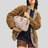 COACH Rowan Large Satchel Bag In Signature Canvas Sand/Taupe CV959