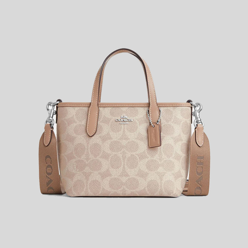 COACH City Mini Tote Bag In Signature Canvas Sand/Taupe CW032